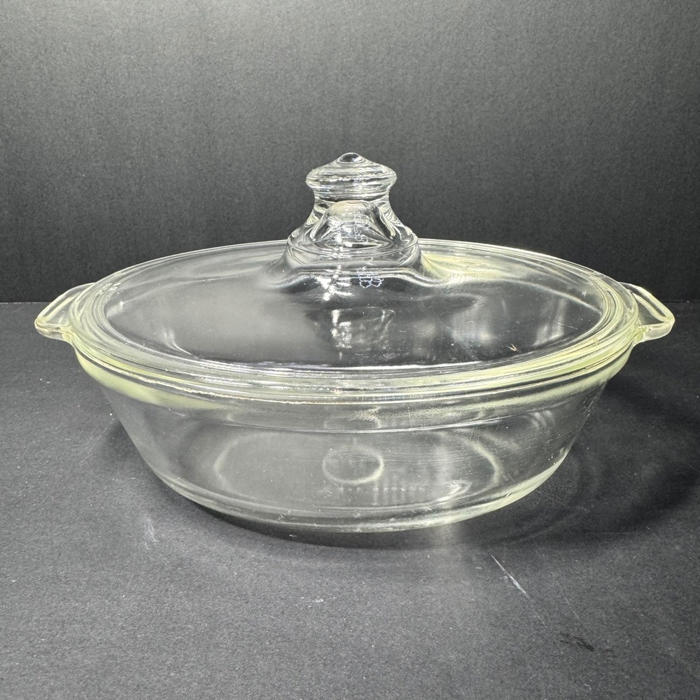 Vintage Pyrex‎ 043 Clear Glass Oval Casserole Dish with Lid 1.5 Quart USA Made